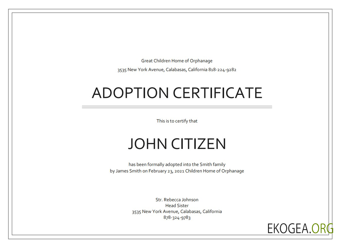 Certificat d'adoption aux États Unis